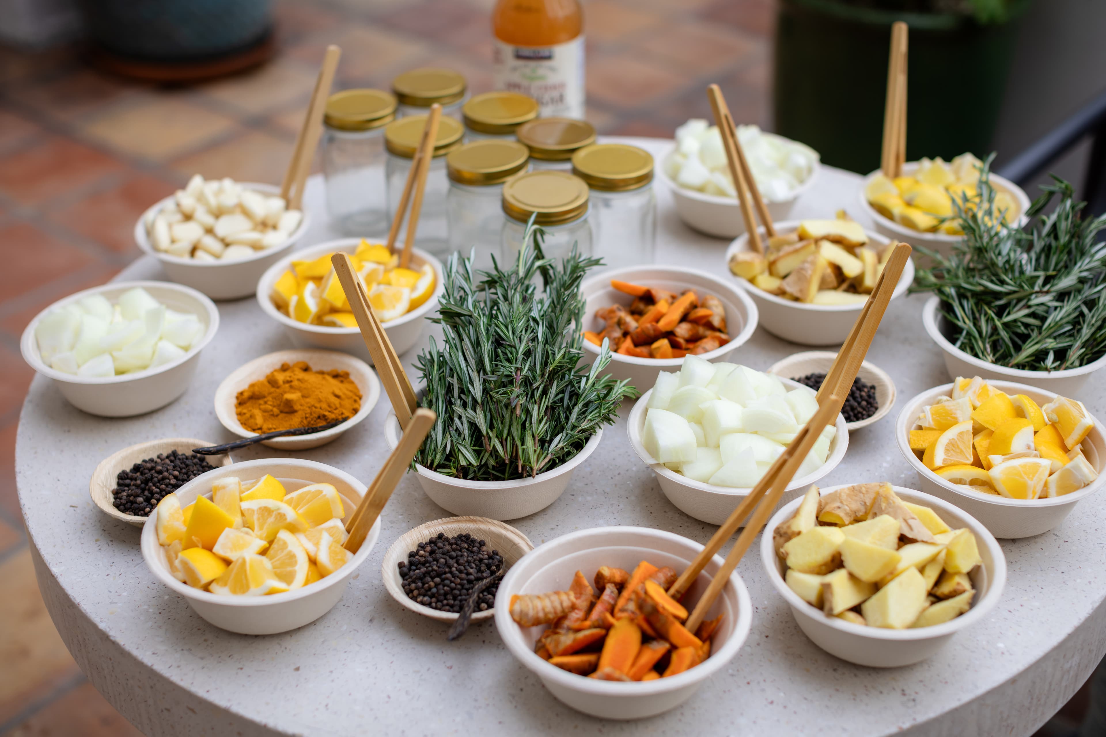 Floral arrangement detail at the Spirit Gate Wellness event